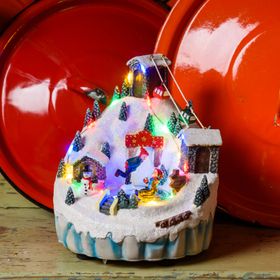 Polyresin Christmas Village, Mountain Landscape with Cable Car and Ice Skaters, h 16.5 cm