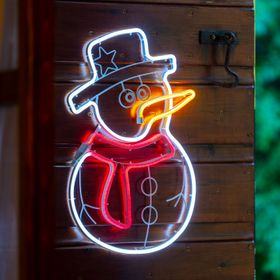 Lampe Bonhomme de neige en tube lumineux effet néon, 55 cm, led blanc froid, rouge et orange