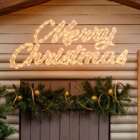 Scritta Merry Christmas 3D Light Cream & Brown, h. 37 cm, 214 Led bianco extra caldo