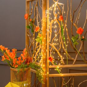 Cascata di luce 1 m, 300 microled bianco caldo e bianco freddo, cavo argento