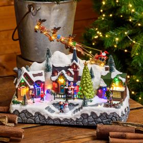 Weihnachtsdorf, Landschaft, Weihnachtsmann und Schlittschuhläufern, Weihnachtslieder
