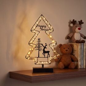 Sapin de Noël avec base d’appui, h 35 cm, métal noir et MicroLED blanc chaud