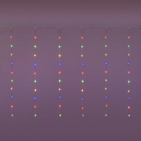 Cortina 5 x h 1 m, 200 Gotas de Luz Dual Color, led blanco cálido y multicolor, cable transparente 