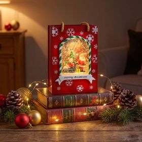 Lanterna Borsa shopping rossa, Albero, Babbo Natale e Pupazzo su slittino, led bianco caldo