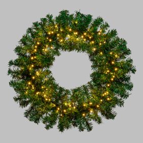 Corona Moena in finto pino a batteria 60 cm, 140 led integrati bianco caldo