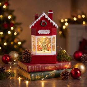 WorkShop di Babbo Natale, glitter scintillante, h 28,5 cm, musiche natalizie, led bianco caldo