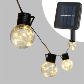 6 m Solar string, 15 clear bulbs Ø 50 mm, warm white microled, black cable