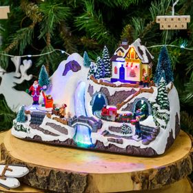 Polyresin Christmas Village, Train in Tunner and Rotating Gift Boxes, h 19 cm, with Christmas Music