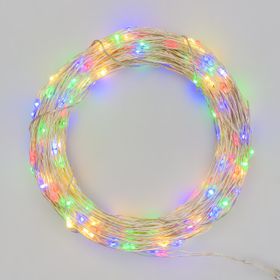 Guirlande lumineuse câble argenté à piles 20 m, microled multicolor
