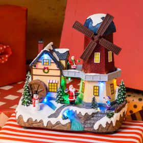 Polyresin Christmas Village, Rotating Windmill, h 23 cm, with Christmas Music