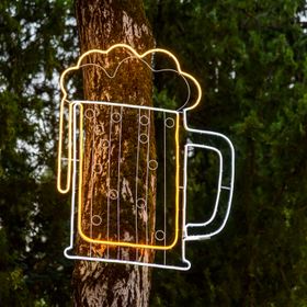 Chope de bière décorative en tube lumineux effet néon, 1,17 m, led blanc chaud et orange