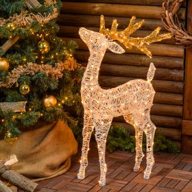 h 95 cm 200 Traditional Warm White LEDs Cream & Brown Reindeer 3D Lights