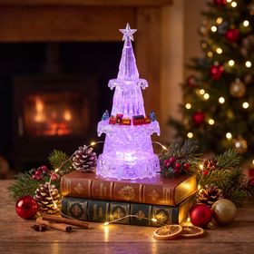 Frostiger Weihnachtsbaum mit batteriebetriebenem Zug, 30 cm hoch, mit farbwechselndem RGB-LED-Glitter