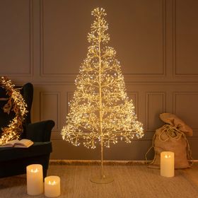 Champagnerfarbener Baum RICCO, H 1,8 m, 2100 Micro-LEDs in warmweiß und kaltweißem, Innenbereich