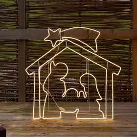 Presepe effetto neon h 115 cm, led bianco caldo
