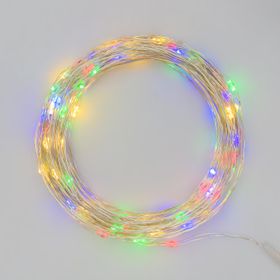 Lichterkette 10 m, 100 Micro LEDs Multicolor, silberfarbener Metalldraht