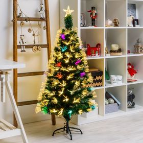 Artificial Green Christmas Tree, Optical Fibers, 130 cm, Warm White and RGB LEDs