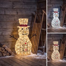 Muñeco de Nieve 3D acrílico transparente, h70 cm, 160 Dual LED blanco cálido y frío
