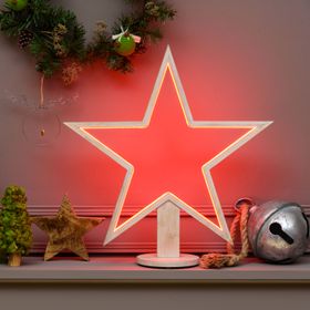 LED-Stern aus weißem Naturholz auf Fuß, 55 cm, RGB und warmweiß, Innenbereich