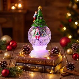 Kugel mit Baum und Weihnachtsmann, H. 23 cm, mehrfarbiger RGB-LED-Glitzer