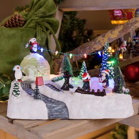 Pueblo de Navidad, Paisaje Polar con Iglú y Pingüinos giratorios, h 16 cm, villancicos