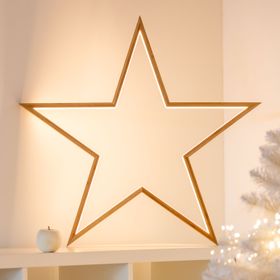 Étoile en bois naturel, 75 cm, led blanc chaud