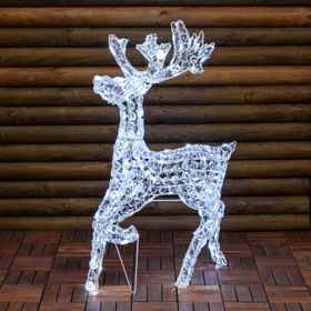Renna luminosa galoppante con cristalli trasparenti, led bianco freddo