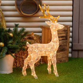 Renna con testa ruotata 3D Light Cream & Brown h 85 cm, 120 led bianco extra caldo