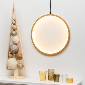Cercle en bois naturel, 37 cm, led blanc chaud