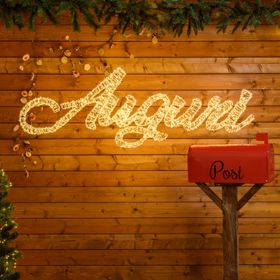 Écriture Auguri 3D Blanche, h 49 cm, 4000 Microled blanc chaud et froid