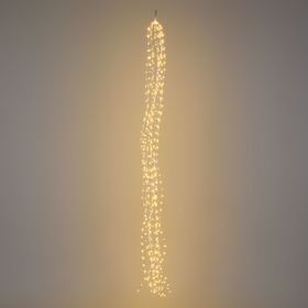 Cascada de luces 2 m, 15 tiras, 600 microled blanco cálido y frío, cable metal plata