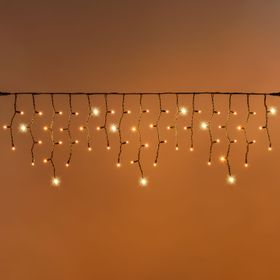 Eisregenlichter 3 m x H 0,5 m, 114 MaxiLEDs warmweiß, FlashLEDs warmweiß, grünes Kabel, erweiterbar, IP67