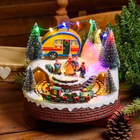 Christmas Village, Caravan, Bonfire and Moving Train, h 16 cm, with Christmas Music