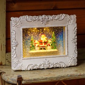 Battery-powered Picture with Santa Claus and Snowmen, Warm White Leds