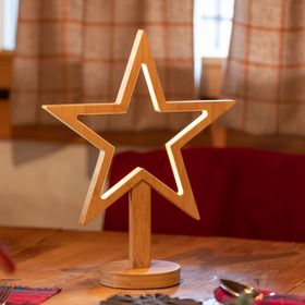 h. 37 cm, Warm White Leds Natural Wood Star, Battery