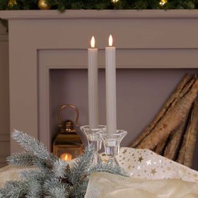 Set 2 Candele stelo grigio marrone a coste in cera, fiamma 3D con stoppino