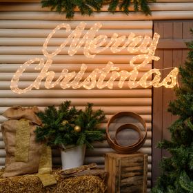 Scritta Merry Christmas 3D Light Cream & Brown, h. 45 cm, 320 Led bianco extra caldo