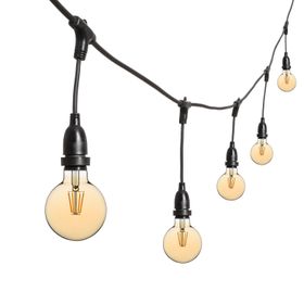 5m Lichterkette, 8 hängende LED Globo Birnen 4 Watt Ø 95 mm, schwarzes Kabel, erweiterbar