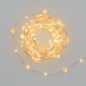 Guirnalda de Luces 10 m, 100 miniesferas Gummy  Ø 10 mm, microled blanco cálido, cable metal plateado