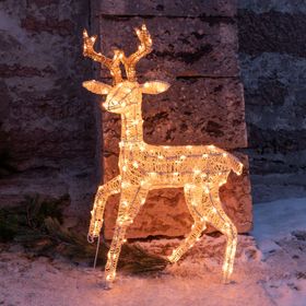 Renna 3D crema e marrone 85 cm, led bianco extra caldo