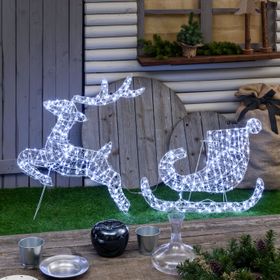Reno con trineo 2D, h 80 cm, gotas led blanco frío