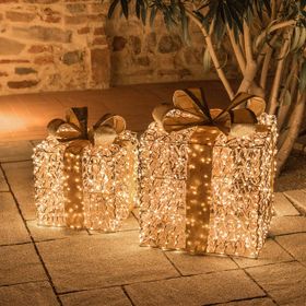 Set 2 Pacchi Regalo luminosi 3D Rose Gold, filo a spirale, led bianco caldo