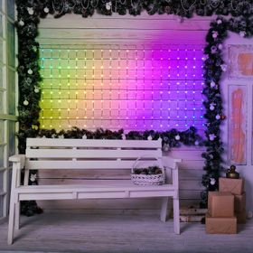 Cortina 3 x h 1 m, 300 Gotas de Luz Píxel led Multicolor RGB alta intensidad, cable verde