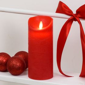 Bougie finition cire rustique rouge, h 18 cm
