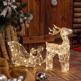 Rentier mit Schlitten weiches Akryl, 40 cm, 80 LEDs warmweiß
