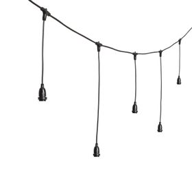 Catenaria con 8 portalampade pendenti E27, h 70 cm, 5 metri, cavo nero, prolungabile