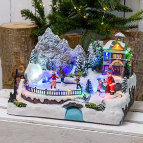 Weihnachtsdorf, Bergsee mit rotierenden Schlittschuhläufern, h 20 cm, mit Weihnachtsliedern