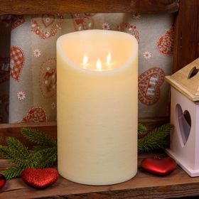 Ivory rough wax Pillar Candle, 3 flames, h 25 cm