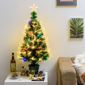 Artificial Green Christmas Tree, Optical Fibers, 100 cm, Warm White and RGB LEDs