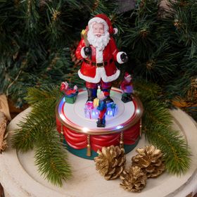Père Noël avec des Lutins en mouvement rotatif, h 19 cm, mélodies de Noël